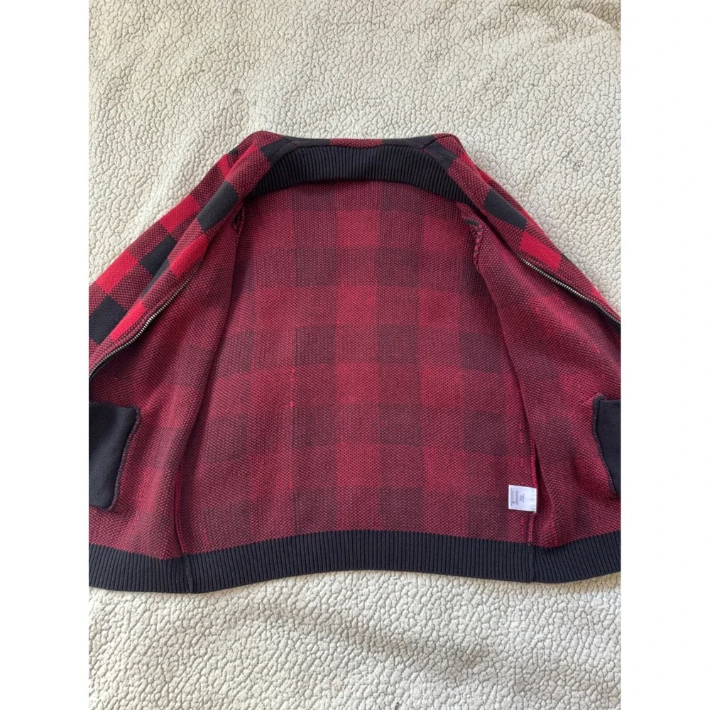 Roebuck & Co Mens Buffalo Plaid Full Zip Cardigan Sweater Red Black Large